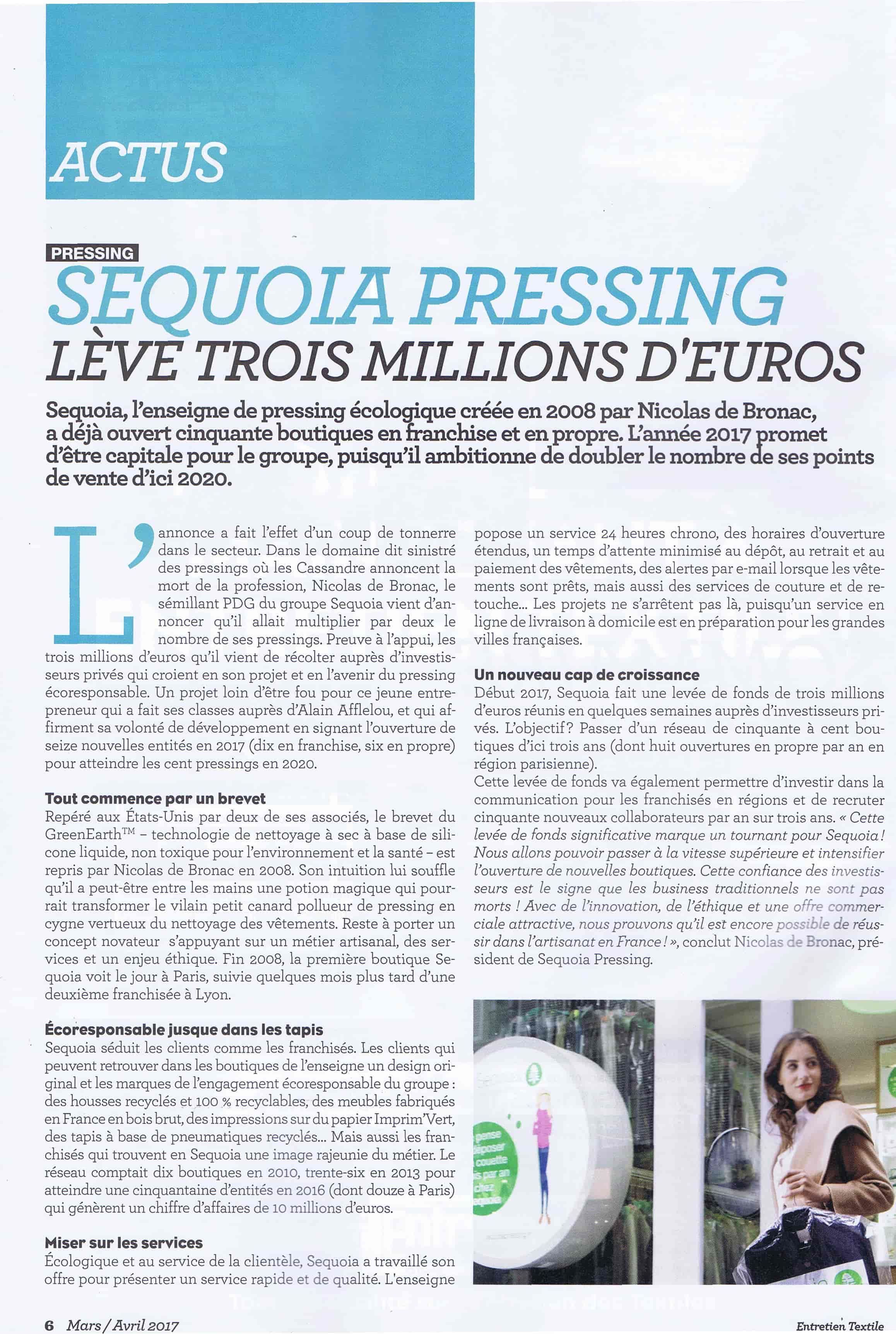 Sequoia Pressing lève trois millions d'euros